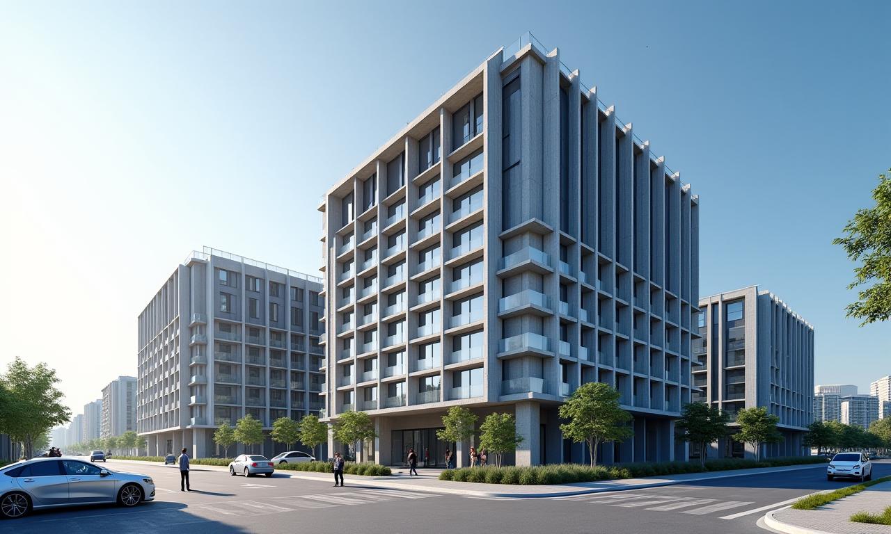 Moderne byggeprojekt nær vandet med en arkitektonisk flot facade