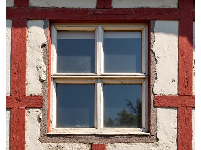 Restaureret facade på en gammel bindingsværksbygning